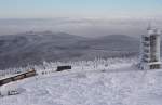 Bahnhof Brocken am Nachmittag des 26.01.2013, aufgenommen von der Aussichtsplattform des Brockenturmes.