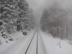 Die Brockenbahn am 29.03.2013 zwischen Schierke und dem Brocken.