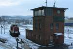 Blick am 26.01.2013 ins Bw Wernigerode. Auf dem Abstellgleis wartet 199 872 auf neue Aufgaben. Im Hintergrund das Panorama des Brockens, auf welchem ich mich ca. 2 Stunden zuvor, im Rahmen einer Sonderzugfahrt mit dem  Quedlinburger Brockenexpress, noch befand.