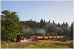 Der erste Zug auf den Brocken bei der Ausfahrt aus Drei Annen Hohne am 27.7.2013.