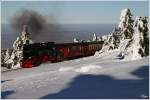 Durch die Brockenspirale, fhrt 99 7247 mit dem Zug 8923 von Drei Annen Hohne auf den Brocken. 
4.3.2013