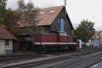 Nachdem 199 861 am Mittag des 18.10.2013 einen Sonderzug der IG HSB im Bahnhof Wernigerode bereitgestellt hat, verlt sie diesen jetzt wieder um weitere Rangieraufgaben zu bernehmen.