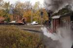 Ein Sonderzug der IG HSB mit 99 5901 an der Spitze und Fahrziel Brocken hat am 18.10.2013 soeben den Bahnhof Wernigerode verlassen und wird gleich seinen ersten Halt, den Bahnhof