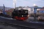 99 6101 am Morgen des 19.10.2013 bei der Ausfahrt aus dem Bw Wernigerode zur Übernahme eines Sonderzuges der IG HSB.