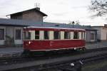 Am Morgen des 19.10.2013 ist der historische Triebwagen 187 001 soeben in den Bahnhof Wernigerode eingefahren.