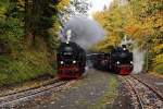 Einfahrt von 99 7235 mit P8931 zum Brocken am 19.10.2013 in den Haltepunkt  Steinerne Renne .