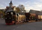 Nachdem am Abend des 19.10.2013 der Sonderzug der IG HSB nach einer Fahrt in Richtung  Eisfelder Talmühle  wieder in Wernigerode eingetroffen ist, rumpelt jetzt auch der Foto-Güterzug der