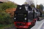 99 7247 am Morgen des 20.10.2013, kurz vor Übernahme eines Sonder-PmG der IG HSB nach Gernrode, im Bahnhof Wernigerode.