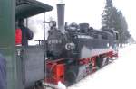 Historische Dampflokomotive 99 5906-5 der Harzer Schmalspurbahnen am 18.02.2006 im Bahnhof Drei-Annen-Hohne bei einer Sonderfahrt.