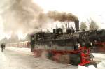 Historische Dampflokomotive 99 5901 der Harzer Schmalspurbahnen am 18.02.2006 im Bahnhof Drei-Annen-Hohne.