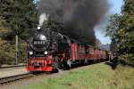 99 7245-6 (Baujahr: 1956) der Harzer Schmalspurbahn GmbH (HSB) mit Lokzalzug 8929 Brocken-Nordhausen bei Drei Annen Hohne am 4-10-2014.