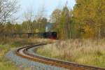 Fahrt von 99 6101 mit IG HSB-Sonderzug am 18.10.2014 durch die Wendeschleife am Bahnhof Stiege.