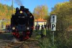 99 6001 am 19.10.2014 beim Rangieren am Haltepunkt Silberhütte(Anhalt), welches im Rahmen einer Sonderzugveranstaltung der IG HSB stattfand.