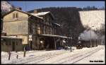 997238 erreicht am 3.2.1993 mit P 8903 um 13.17 Uhr aus Nordhausen kommend den Bahnhof Eisfelder Talmühle.