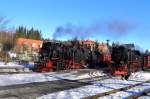 99 7237 mit P8925 verläßt am 13.02.2015 den Bahnhof Drei Annen Hohne in Richtung Brocken.