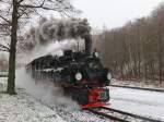 99 5901 bei der Ausfahrt am 31. Januar 2016 aus dem Bahnhof  Alexisbad.