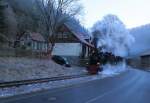 Scheinanfahrt von 99 6101 und 99 5901 mit IG HSB-Sonder-PmG am 14.02.2015 in Mägdesprung.