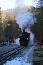 99 5901 am 14.02.2015 auf Rangierfahrt im Bahnhof Alexisbad.