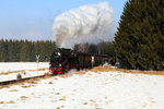 Scheinanfahrt von 99 6001 mit IG HSB-Sonderzug am Mittag des 15.02.2015 kurz hinter Stiege (Strecke Stiege-Eisfelder Talmühle).