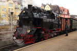 99 6001 mit IG HSB-Sonderzug am 15.02.2015 im Bahnhof Nordhausen-Nord, abfahrbereit in Richtung Wernigerode.