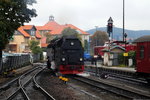 99 7235 am Mittag des 16.10.2015 im Bahnhof Wernigerode, nach einem Planzugeinsatz unterwegs ins Bw. (Bild 2)