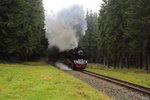 Scheinanfahrt von 99 6001 mit IG HSB-Sonderzug am 18.10.2015 zwischen Elend und Sorge (Km 38,3).