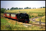 996001 kommt hier am 20.8.1996 um 13.18 Uhr mit einem Personenzug aus Hasselfeld in Stiege an. Rechts sieht man die bekannt Wendeschleife!