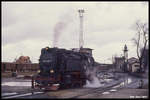 997241 fährt hier am 14.2.1990 vom Personenbahnhof der Schmalspurbahn in Wernigerode zum BW Bereich.