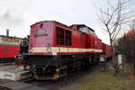 Diesellok 199 872 am Vormittag des 07.02.2016 beim Bereitstellen von P8925 zum Brocken, auf Gleis 34 im HSB-Bahnhof Wernigerode.