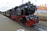 99 6001 mit IG HSB-Sonderzug am 07.02.2016, kurz vor Ausfahrt nach Eisfelder Talmühle, abfahrbereit im Bahnhof Benneckenstein.