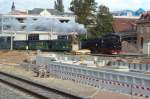 Einfahrt der Lnitzgrungbahn aus Moritzburg in den Endbahnhof Radebeul-Ost am 29.09.2012 um 9.30 Uhr mit Lok 99 1775-8.