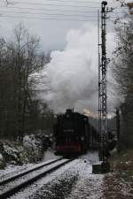 99 1798-9 durchquert den Einschnitt vor dem Dippelsdorfer Teich.10.01.2016 10.42 Uhr.