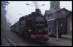 Bahnhof Moritzburg am 16.5.1996: Um 19.00 Uhr findet die Zugkreuzung der Personenzüge nach Radebeul bzw.