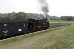 Ein Personenzug wartet in Hettstedt, Personenbahnhof Kupferkammerhtte auf Ausfahrt nach Benndorf. (02.10.2010)