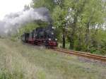 Mansfelder Bergwerksbahn: Lok 20 in voller Fahrt Richtung Klostermannsfeld (2003)