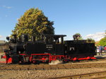 Rgensche Kleinbahn 99 4652 nach der Ankunft mit dem P 181 aus Hettstedt Kupferkammerhtte, am 02.10.2016 in Benndorf.