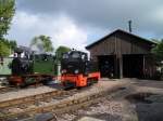 I K Nr54 war am 22.09.12 zu Gast bei der Museumsbahn Schnheide. Hier vor dem Lokschuppen Schnheide mit 199 051.