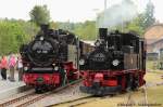 99 788 und 99 608 im Bahnhof von Ochsenhausen.