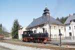 Die erste Probefahrt von 99 568 nach der Kessel HU am 17.04.2010. Hier bei der Lagerkontrolle in Schlssel.