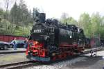 Grosses Pfingstdampfspektakel auf der Prenitztalbahn.Es waren 6 Dampfloks im Einsatz.Hier 99 1715 eine VIK beim Rangieren in Jhstadt.23.05.10.