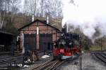 99 1590-1 (Baujahr 1913), Prenitztalbahn, Spurweite 750 mm, fotografiert am Lokschuppen Jhstadt am 18.02.2007