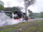 Am Morgen des 23.05.2010 macht 99 4511-4  Meppel  ordentlich Dampf beim rangieren im Bahnhof Schlssel.