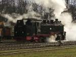 99 1784 dampfte am 13.Dezember 2009 ber den Bahnhof Putbus.