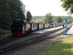 99 1784 pendelte,am 02.August 2015,zwischen Binz und Göhren.Hier vor der Abfahrt in Binz um nach Göhren zufahren.