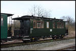 Dieser wunderschön restaurierte vierachsige Personenwagen mit der Nummer 970-812 stand am 1.3.2017 im Schmalspurbahnhof Putbus der Rügenschen Bäder Bahn.