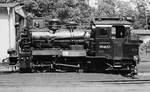 11. Juli 1981, im Bahnhof Göhren der Rügenschen Kleinbahn steht Lok DR 99 4633  (53Mh), gebaut 1925 von Vulcan Stettin.