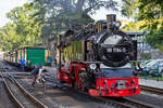 Lok 991784 bei Rangierarbeiten auf dem Bahnhof Göhren.