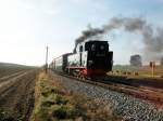 Am 23.Oktober 2010 fotografierte ich 99 4011,als Sie in Seelvitz,an einem abgeernteten Feld vorbei fuhr.