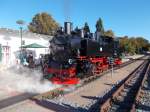 Der Startpunkt für Führerstandsfahrten auf 99 1781,am 11.Oktober 2015,in Binz.