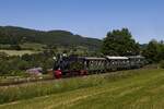 Dampflok  Spreewald  des DEV mit dem Museumszug zum Teddybärentag auf der Sauerländer Kleinbahn in Hüinghausen (04.06.2023)